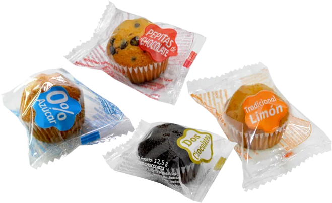 Mini magdalenas envueltas una a una, de cuatro sabores